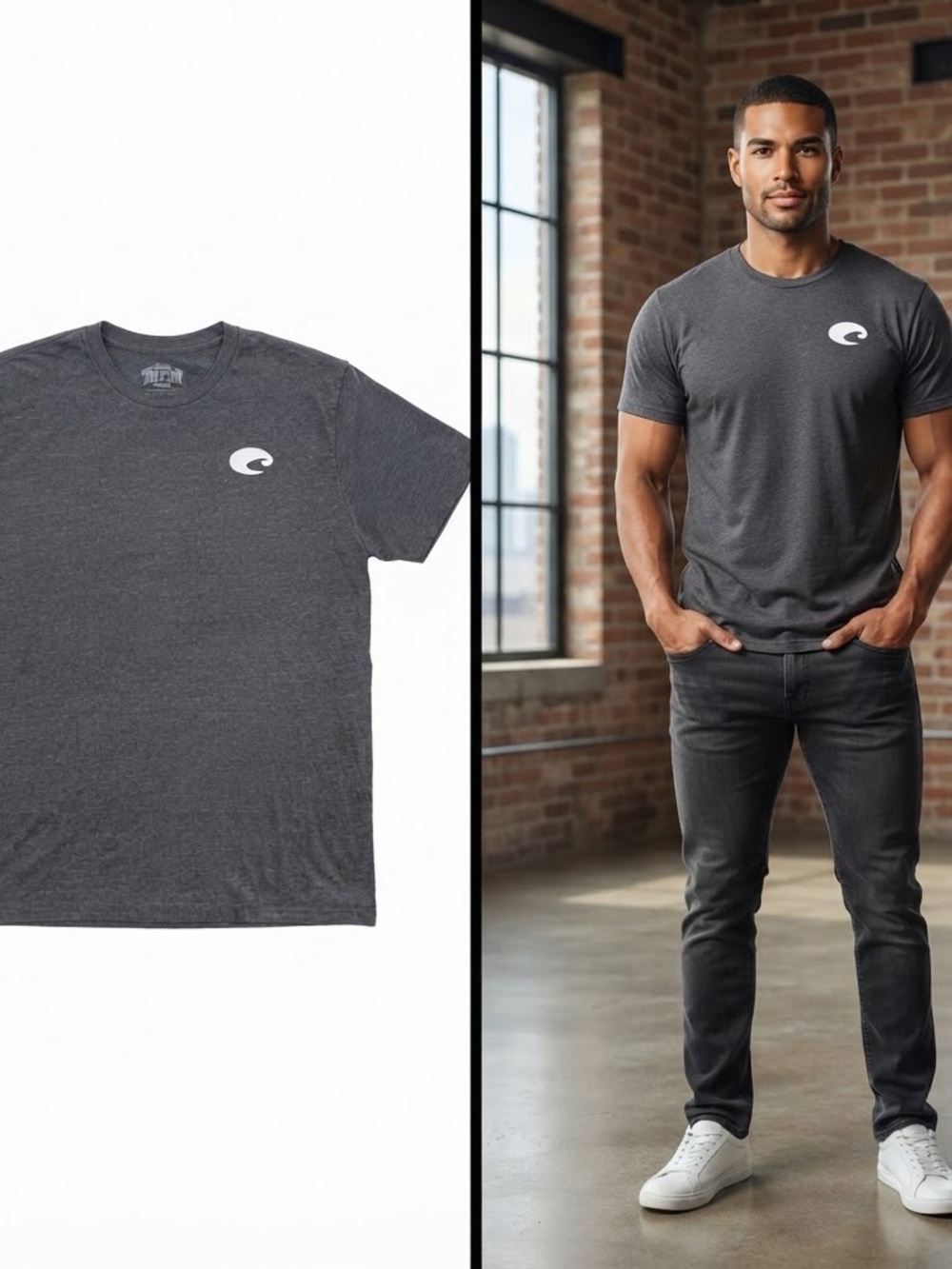 Costa Men's Short-Sleeve Logo Tee in Heather Charcoal XXL